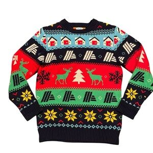 Small Aldi Christmas Sweater Adult Mens Ugly Fair Isle Reindeer Blue